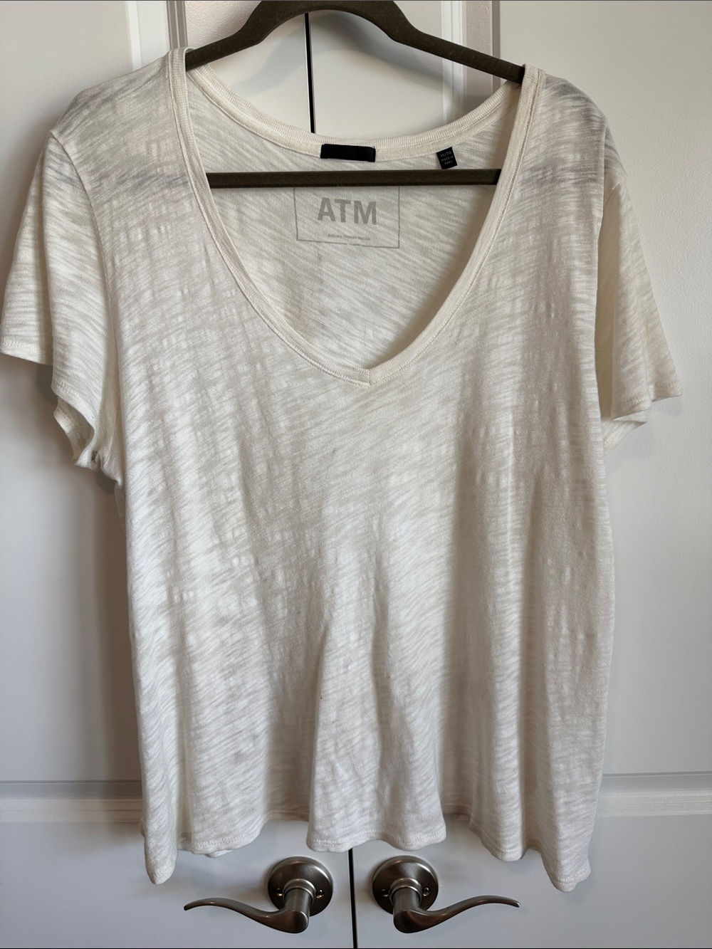 ATM Anthony Thomas Melillo Off-White V-Neck Slub Tee